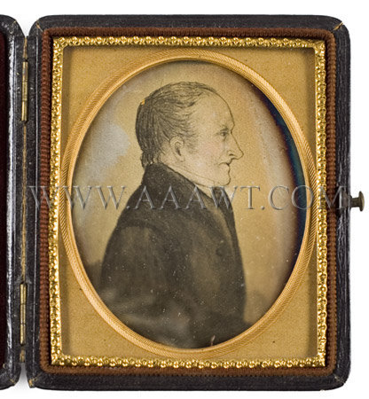 Folk Portrait of a Gentleman in Profile
Probably Watercolor on Paper
American
Circa 1830, entire view